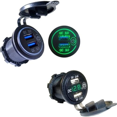 Universal 12V-24V Car Motorcycle Dual USB Charger Power Adapter Socket Digital LED Voltmeter Meter with Touch Control Switch