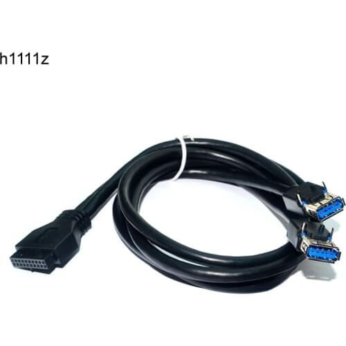 USB 3.0 Cable High Speed 20Pin 2 Port USB3.0 Hub USB 3.0 Front Panel Cable Adapter with Fixed Foot for PC Desktop Computer Black