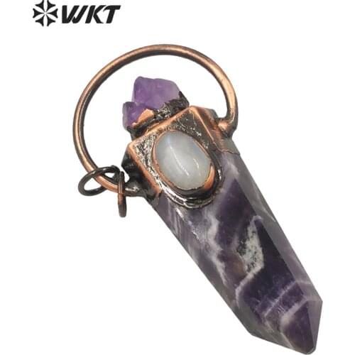 WT-P1623 Amazing gorgeous women antique copper plated Amethysts point pendant bohemian vintage purple lace purple stone pendant