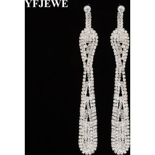 YFJEWE New Bridal Wedding Jewelry Clear Crystal Silver color Dangle Earrings Rhinestone Long Drop Earrings for Women E466