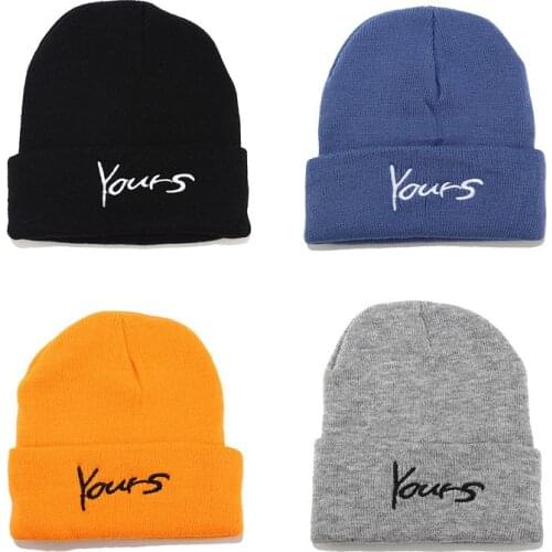 Yellow Gray Blue Black Beanie YOURS Embroidery Men Women Knit Cap Knitted Hat Skullies Fashion Hip Hop Mens Beanies Gorros Bonne
