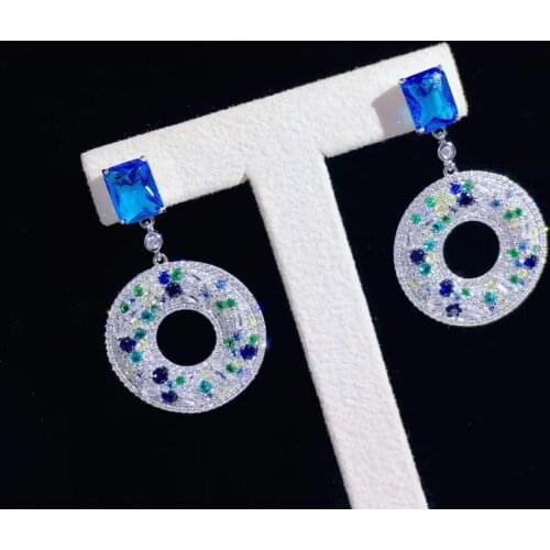 Blue multi color 925 sterling silver with cubic zircon doughnut drop earring fashion fine women jewelry free shipping