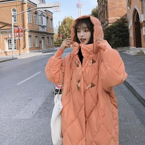 Korean Loose Thick Solid Color Bread 2021 New Long Fashion Cotton-Padded Croissant Buckle Female Coat Womens Winter Jacket