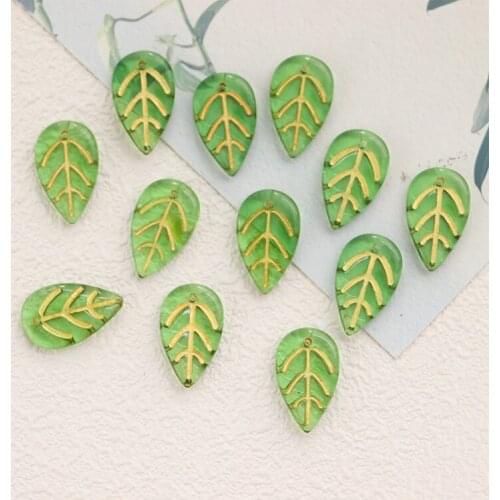 10 PCS 17x10mm Coloured Glaze Glass Leaf Charms Pendant DIY Jewelry Accessories