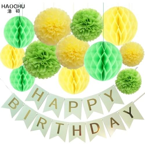 13pcs/lot Happy Birthday Flag Banner Honeycomb Ball Pom Poms Flower Paper Decoration Set Kids Baby Shower Party Decor Supplies
