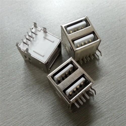 2PCS Dual USB Type-A Female 8 Pin Socket Connector Double All Inclusive 90 Degree Bends Of White Glue Double-layer Full Edge USB