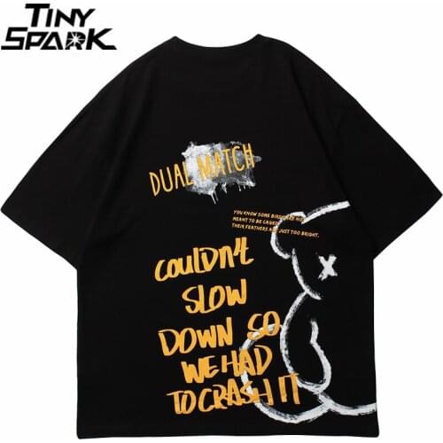 2021 Men Hip Hop Bear Letter Printed T Shirt Streetwear Harajuku T-Shirt Summer Short Sleeve Tshirt Cotton Black White Tops Tees