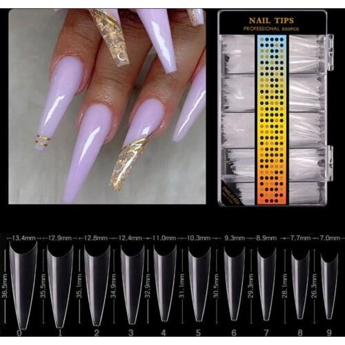 500Pcs Ultra-thin C Curved Frosted Full Cover False Nail Extension Manicure Tool Clear Stiletto Coffin False Nail Tips