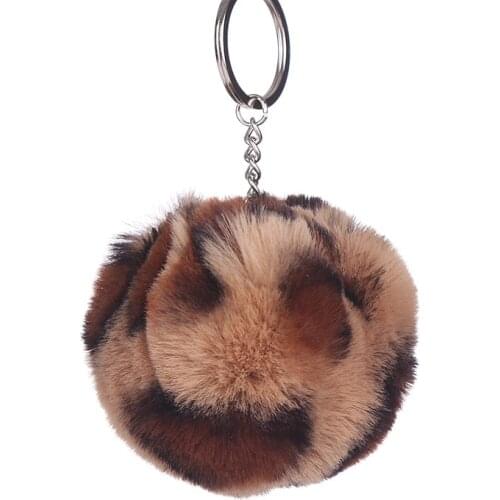 Faux Rabbit Fur Ball Key Chain Pompom Leopard Plush Heart Keychain Pom Pom Round Ball Trinket Car Bag Key Ring Gift Chaveiro