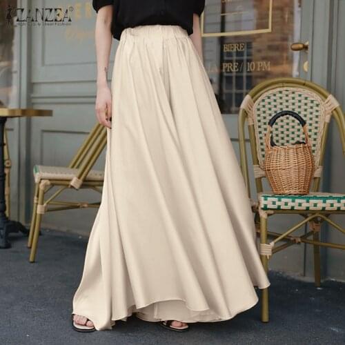 ZANZEA Spring Trousers Stylish Women 2021 Casual Elastic Waist Long Solid Wide Leg Pants Female Streetwear Plus Size Pantalon