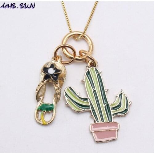 MHS.SUN Child Cute Cactus Shose Pendant Chain Necklace Charming Pendants Kids Girls Party Necklace Jewelry For Gift 1Pcs