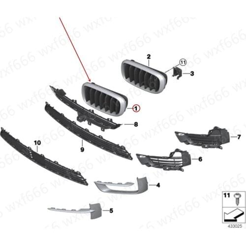Electroplated black intake grille Decorative grille Suitable for X5b mwF15 2.8 Front bumper grille Front bumper ventilation net