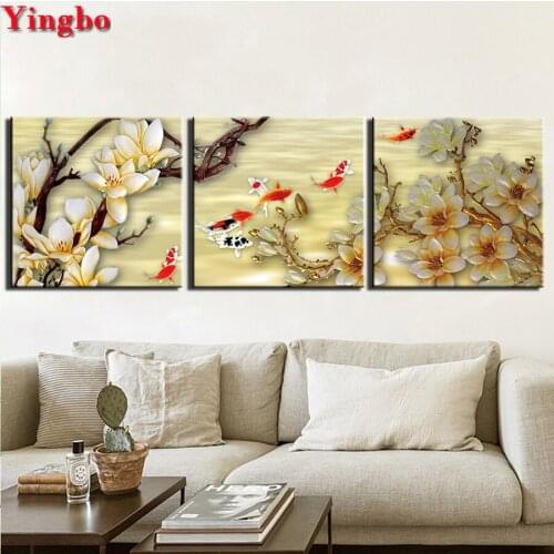 Diy diamond embroidery sakura tree koi fish Picture diamond mosaic full round square 5d diamond painting 3 pcs rhinestones art
