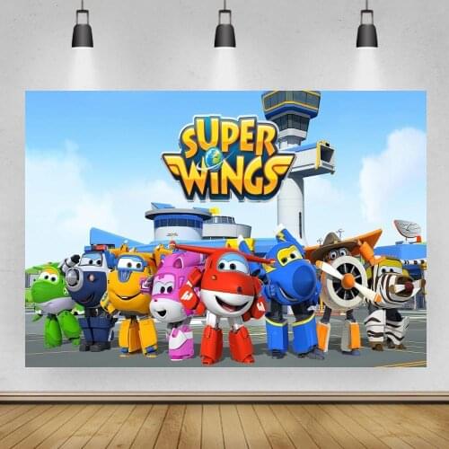 Super Wings Airplane Robot Cartoon Photo Backgrounds Kids Toys Party Table Decor Birthday Celebration Backdrops Wall Poster