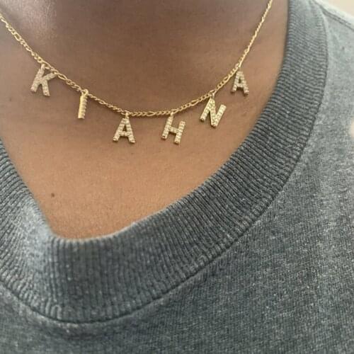 Inlaid Zircon Custom Name Letter Necklace For Women Choker Personalized Necklaces Collar Stainless Steel Minimalist Jewelry