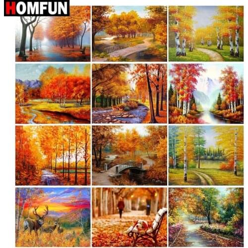 HOMFUN Diamond Painting "Beautiful autumn scenery" DIY 5D Diamond Embroidery Sale Full Set Rhinestone Cross Stitch Home Decor