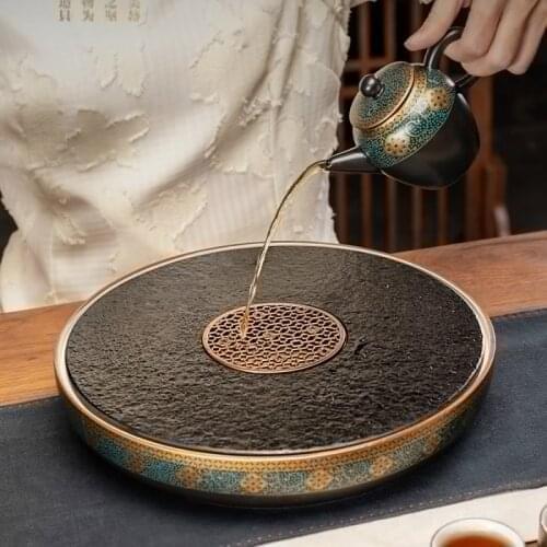 Chinese Marble Tea Tray Handmade Decorative Food Serving Luxury Ceremony Large Tea Tray Bandeja Madera Kitchen Teaware DB60TP