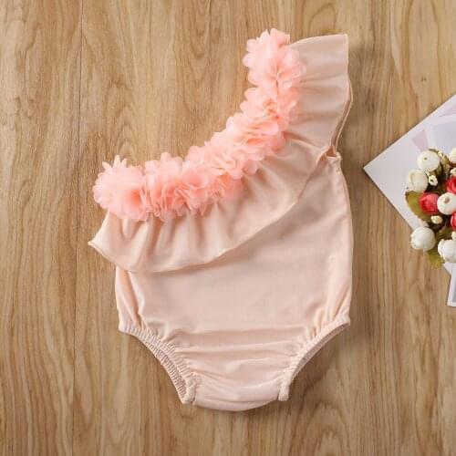 Toddler Baby Girls Solid Lace One Piece Swimsuit Infant Cute Off Shoulder Ruffle Romper Bathing Suit Swimwear Beachwear