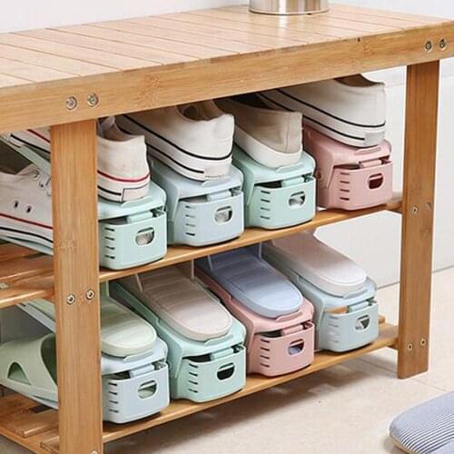Shoebox Adjustable Shoe Rack Double Shoes Organizers Footwear Support Slot Space Saving Cabinet Closet Stand Shoes Storage Rack