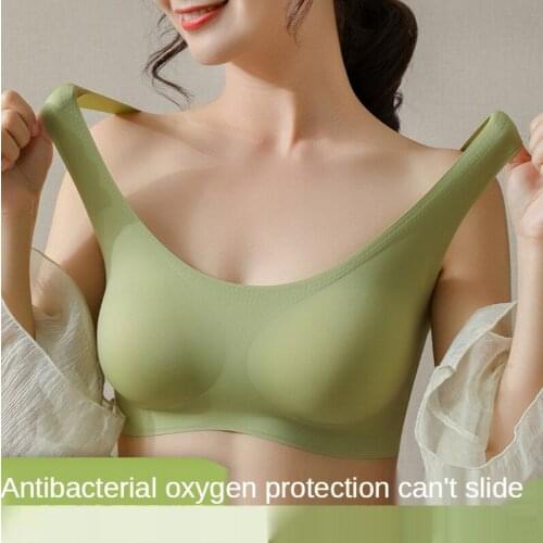 Ice Silk Unmarked Lingerie Womens Steel Ring Sports Back Antibacterial Care Gathered Bra One-piece Thin Wrap Bra