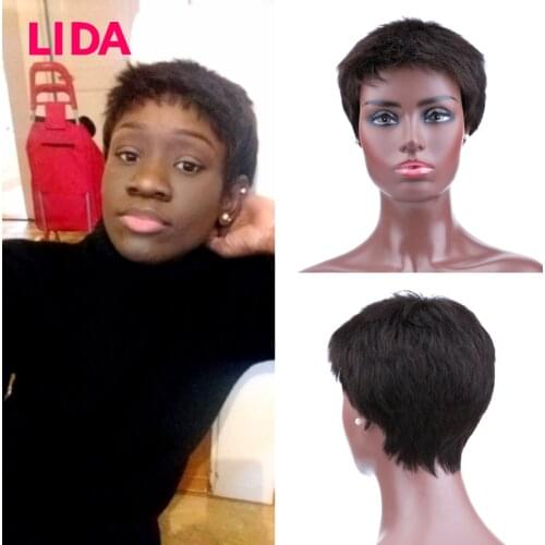 Lida 100% Straight Human Hair Wig Neutral Style Remy Chinese Hair Short Machine Made Wig