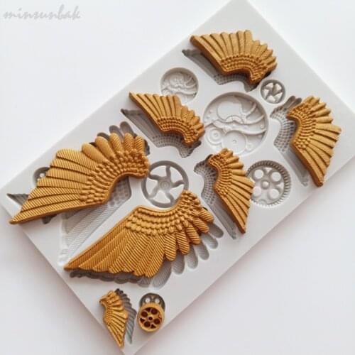 Minsunbak Mechanical Gear Silicone Mold Angel Wings Road Fondant Mould DIY Cake Decorating Tool Chocolate Sugarcraft