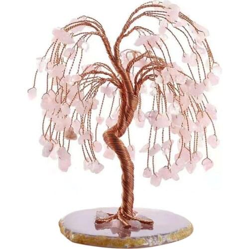 Natural Crystal Fortune Tree Amethyst Rose Quartz Aquamarine Healing Crystal Money Tree Ornaments Fortune Good Luck Home Decor