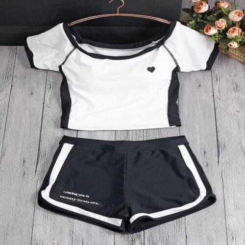 2021 New Women Two-Piece Tankini Bikini Set Swimwear Sports Beachwear Swimming Bathing Suit Short Sleeve Sexy Swimsuit Biquinis