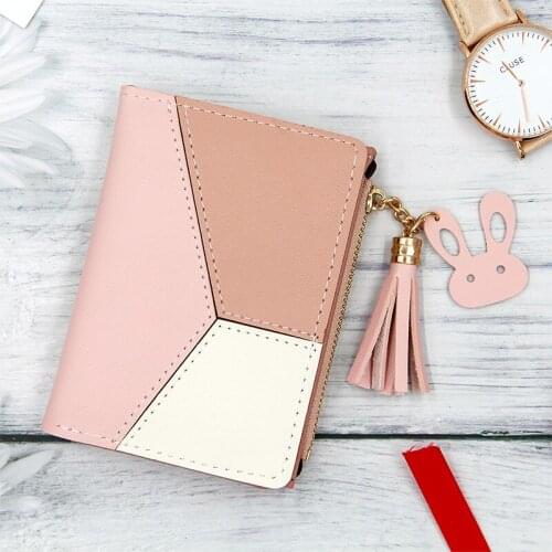 New Arrival Tassel Wallet Short Women Wallets Zipper Purse Patchwork Panelled Wallets Trendy Coin Purse Card Holder Leather