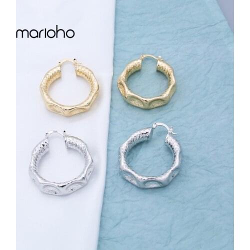 Punk European Metal Twisted Irregular Bump Round Hoop Earrings Gold Colors Hollow Earrings Simple Party Jewelry Women