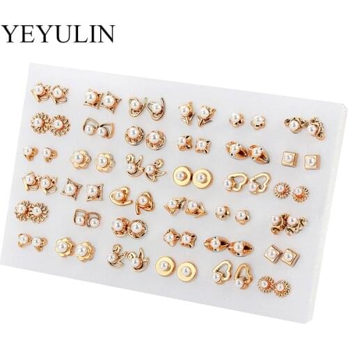 Wholesale 36Pairs/18pairs Mixed Styles Rhinestone Sun Flower Geometric Animal Plastic Stud Earrings Set For Women Girls Jewelry