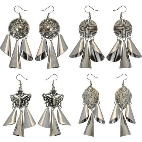 4 Style Fashion Bohemian Ethnic color Geometric Round Drop Dangle Ear Pendant For Charm Woman Jewelry Carved Flower Bee Earring