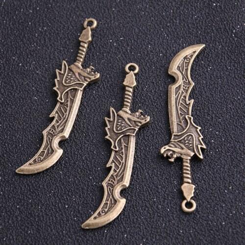 3PCS 21*65mm New Product Antique Bronze Weapon Knife Charms Simulation Pendant Jewelry Metal Alloy Jewelry Marking