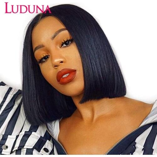 Luduna Straight Lace Closure Wigs 4x4 Lace Closure Wig Short Human Hair Bob Wigs Brazilian Remy Hair 150% Lace Wig For Women