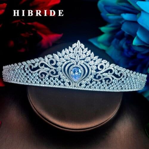 HIBRIDE Luxury Full AAA Cubic Zirconia Pave Princess Crown Tiaras Hair Accessories Bridal Wedding Hair Head Jewelry C-90