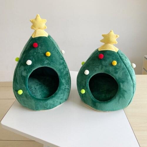 Christmas Tree Cat Bed Indoor Soft Warm Cats Dog House Puppy Cage Cave Sleeping Mat Cats Products for Pets Winter Supplies Green