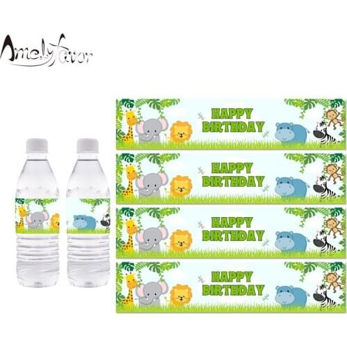 Safari Animals Party Supplies Favor Box Invitation Straw Cake Topper Party Hat Bottle Wrapper Baby Shower Kids Birthday Decor