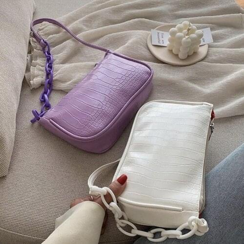 Crocodile Pattern Baguette Handbag for Women 2022 Candy Color Chain Ladies Small Shoulder Bags Fashion Design Leather Armpit Bag