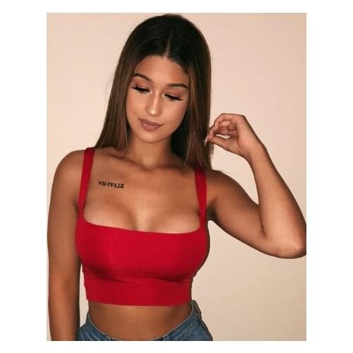 2021 Sexy Women Solid Strappy Tanks Vest Crop Top Summer Sleeveless Slash Neck Tanks Beach Women Sports Tank Tops