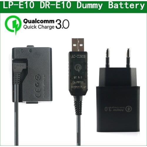 QC3.0 USB To LP-E10 LP E10 Dummy Battery ACK-E10 DR-E10 DC Coupler for Canon EOS Hi Kiss X50 X70 X80 X90 Rebel T3 T5 T6 T7 T100