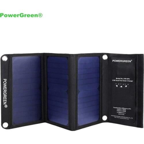 High Efficiency PowerGreen SUNPOWER 21W Folding Solar Battery Backup Bag for Phones
