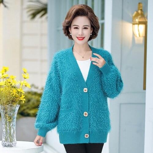 Women Sweater Jacket 2021 Oversized Knitted Cardigans Loose Solid Jumper Korean Clothing Mother Mohair Robe Coat sueter feminino
