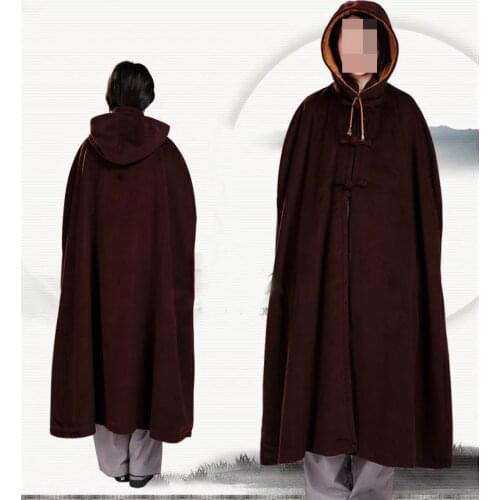 7color red/brown/gray/black Winter warm wool buddhism shaolin monk meditation cloak cape robe Lay zen martial arts suits