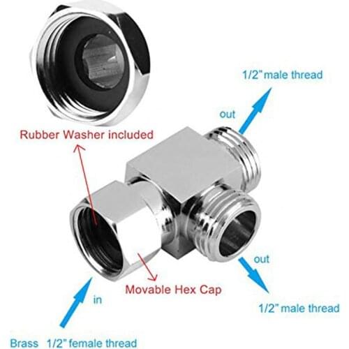 1/2\" Brass Chrome 3 Way Diverter Hose Fitting Tee T Shape Adapter Bath Connector E5BE