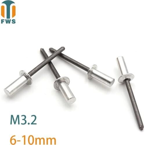 10 PCS M3.2 6-10mm DIN EN ISO 15973 GB /T 12615.1 Aluminum Steel Closed End Blind Rivets With Break Pull Mandrel Protruding Head