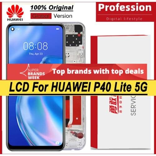 100% Original 6.5'' Display with frame for Huawei P40 Lite 5G LCD Touch Screen Digitizer Assembly CDY-NX9A / N29A Repair Parts