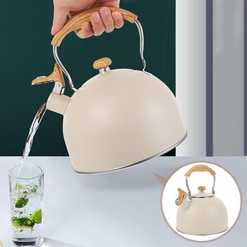 1Pc 2.5L Flat Bottom Kitchenware Whistling Kettle Sounding Kettle (Beige)