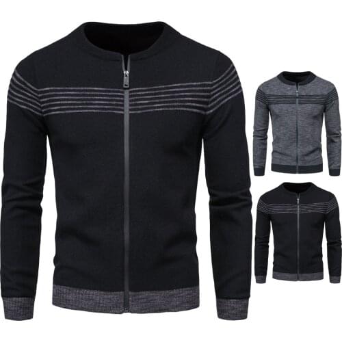 2020 Full and Winter Mens Slim Fitting Sweater Vintage Cardigan Casual Stripe Outerwear Sweater Plus Size Mens Top