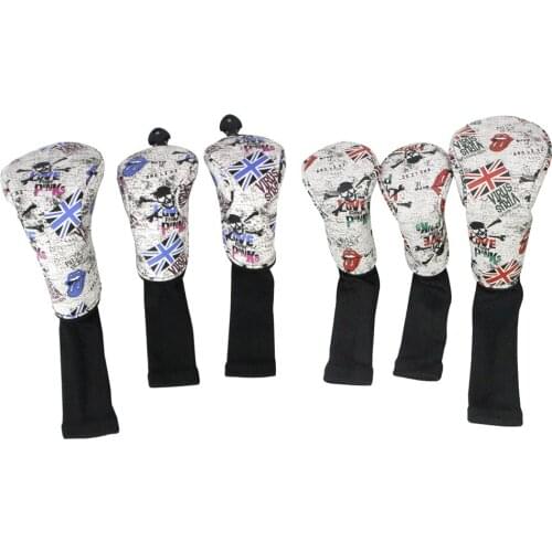 3Pcs Golf Club Headcovers No. 1 3 5 Headcover Skull Wood Head Cover for Woods Golf Clubs