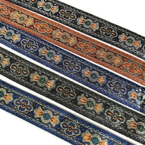 3 Yards 1" 25MM Gold Silk Vintage Ethnic Embroidery Lace Ribbon Boho Lace Trim DIY Clothes Bag Accessories Embroidered Custom